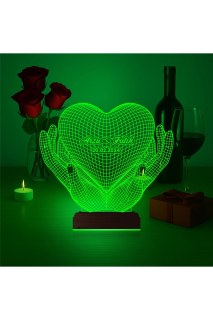 Kişiye özel lazer kazımalı 3D LED masa lambası, kalp temalı sevgiliye hediye, ahşap kaideli ve 16 renk seçenekli