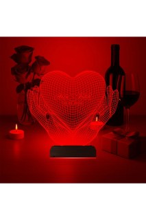 Kişiye özel lazer kazımalı 3D LED masa lambası, kalp temalı sevgiliye hediye, ahşap kaideli ve 16 renkli RGB ışık seçenekli