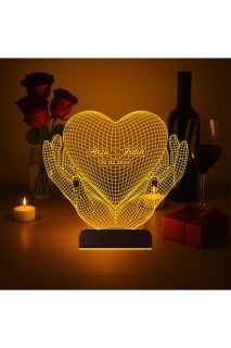 Kalp şekilli kişiye özel 3D LED masa lambası, lazer kazımalı ve 16 renk seçeneğiyle dekoratif gece lambası