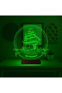 Kişiye özel gemici kaptan temalı 3D LED illüzyon masa gece lambası, ahşap kaideli ve 16 renk seçenekli