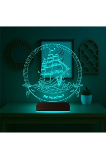Gemici kaptan temalı kişiye özel 3D LED masa gece lambası, lazer kazımalı pleksiglas ve ahşap kaideli dekoratif aydınlatma