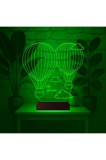 Balon Bulut Tasarım Kişiye Özel 3D LED İllüzyon Masa Gece Lambası, lazer kazımalı ve ahşap kaideli