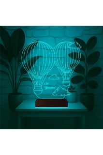 Balon Bulut Tasarım Kişiye Özel 3D LED Masa Gece Lambası, lazer kazımalı ve ahşap kaideli kişiselleştirilebilir lamba