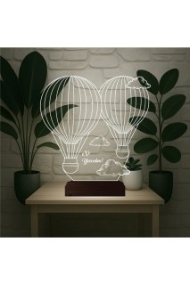 Balon Bulut Tasarım Kişiye Özel 3D LED İllüzyon Masa Gece Lambası, lazer kazımalı ve ahşap kaideli