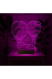 Balon Bulut Tasarım Kişiye Özel 3D LED Illüzyon Masa Gece Lambası, lazer kazımalı ve ahşap kaideli