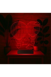 Balon Bulut Tasarım Kişiye Özel 3D LED Masa Gece Lambası, lazer kazımalı pleksiglas ve ahşap kaideli