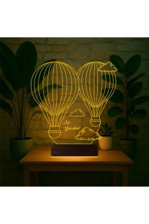 Balon Bulut Tasarım Kişiye Özel 3D LED Masa Gece Lambası, lazer kazımayla kişiselleştirilebilir, ahşap kaideli dekoratif