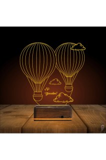 Balon Bulut Tasarım Kişiye Özel 3D LED Masa Gece Lambası, lazer kazımalı pleksiglas ve ahşap kaideli