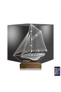Gemi kaptan temalı kişiye özel 3D LED illüzyon masa gece lambası, lazer kazımalı pleksiglas ve ahşap kaide ile