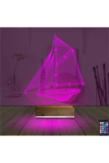 Gemi kaptan temalı kişiye özel 3D LED illüzyon masa gece lambası, lazer kazımalı pleksiglas ve ahşap kaide ile