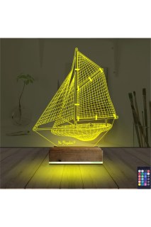 Gemi kaptan temalı kişiye özel 3D LED illüzyon masa gece lambası, lazer kazımalı pleksiglas ve ahşap kaide ile