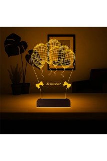 Doğum günü için kişiye özel 3D LED lamba, lazer kazımalı pleksiglas ve ahşap kaideli masa gece lambası