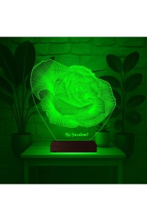 Kişiye özel lazer kazımalı 3D LED masa lambası, doğal ahşap kaideli, 16 renkli uzaktan kumandalı gece lambası