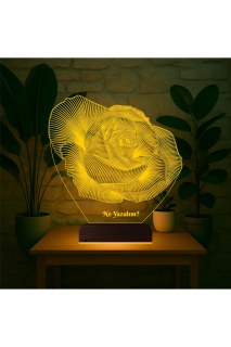 Kişiye özel lazer kazımalı 3D LED masa lambası, doğal ahşap kaideli, 16 renkli uzaktan kumandalı gece lambası