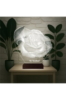 Kişiye özel lazer kazımalı 3D LED masa lambası, doğal ahşap kaideli, 16 renkli uzaktan kumandalı gece lambası