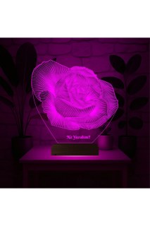 Kişiye özel lazer kazımalı 3D LED masa lambası, doğal ahşap kaideli, 16 renkli uzaktan kumandalı gece lambası