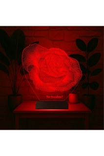 Kişiye özel lazer kazımalı 3D LED masa lambası, doğal ahşap kaideli, 16 renkli uzaktan kumandalı gece lambası