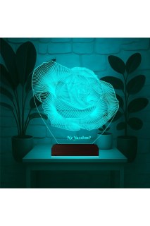 Kişiye özel lazer kazımalı 3D LED masa lambası, doğal ahşap kaideli, 16 renkli uzaktan kumandalı gece lambası