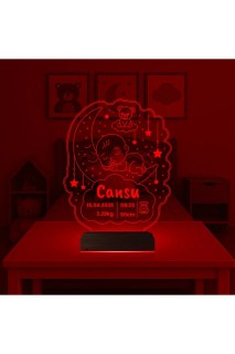Bebek odası için kişiye özel ay, ayıcık ve yıldız temalı 3D LED masa gece lambası