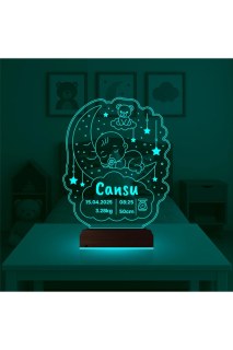 Bebek odası için kişiye özel ay ayıcık ve yıldız desenli 3D LED masa gece lambası