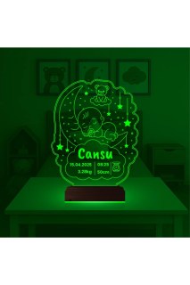 Bebek odası için kişiye özel ay, ayıcık ve yıldız temalı 3D LED masa gece lambası