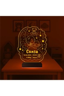 Bebek odası için kişiye özel ay ayıcık ve yıldız desenli 3D LED masa gece lambası