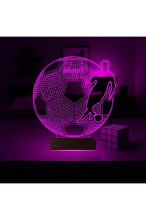 Futbolcu Ronaldo temalı kişiye özel 3D LED masa gece lambası, ahşap kaideli ve 16 renk seçeneğiyle