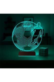 Futbolcu Ronaldo temalı kişiye özel 3D LED masa gece lambası, ahşap kaideli ve 16 renk seçenekli dekoratif aydınlatma