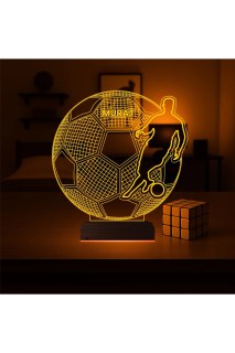 Futbolcu Ronaldo temalı kişiye özel 3D LED masa gece lambası, ahşap kaideli ve 16 renk seçenekli dekoratif aydınlatma ürünü