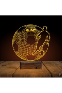 Futbolcu Ronaldo temalı kişiye özel 3D LED masa gece lambası, ahşap kaideli ve 16 renk seçenekli dekoratif aydınlatma ürünü