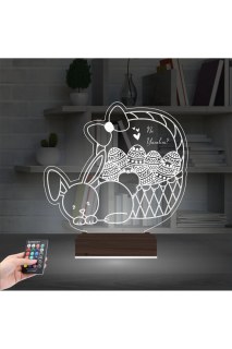 Paskalya tavşan ve yumurta figürlü, çocuk odası için kişiye özel 3D LED gece lambası, masa lambası