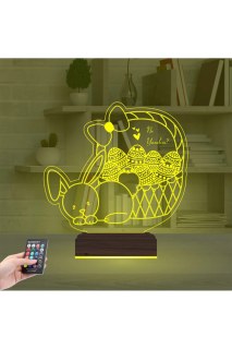 Paskalya tavşan ve yumurta figürlü, çocuk odası için kişiye özel 3D LED masa gece lambası