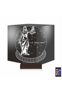Adalet temalı kadın hukuk avukatına özel kişiselleştirilebilir 3D LED masa gece lambası, ahşap kaideli