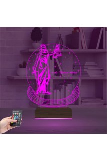 Adalet temalı kadın hukuk avukatına özel kişiselleştirilebilir 3D LED masa gece lambası, ahşap kaideli