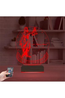 Adalet temalı kadın hukuk avukatına özel kişiselleştirilebilir 3D LED masa gece lambası, ahşap kaideli