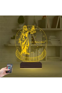 Adalet temalı kadın hukuk avukatına özel kişiselleştirilebilir 3D LED masa gece lambası, ahşap kaideli