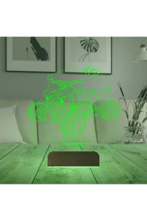Atv Outdoor Motor tasarımlı kişiye özel 3D LED lamba, ahşap kaideli masa gece lambası