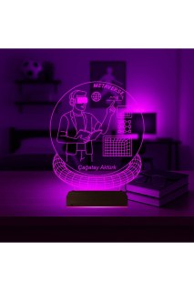 Metaverse temalı kişiye özel 3D LED lamba, ahşap kaideli masa gece lambası, 16 renk seçeneği ve uzaktan kumandalı