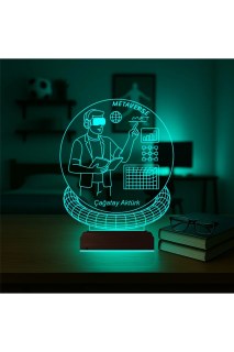 Metaverse temalı kişiye özel 3D LED lamba, ahşap kaideli masa gece lambası, 16 renk ve uzaktan kumandalı