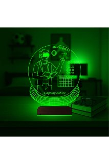 Metaverse temalı kişiye özel 3D LED lamba, ahşap kaideli masa gece lambası, uzaktan kumandalı renk seçenekli