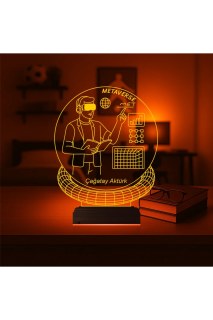 Metaverse temalı kişiye özel 3D LED lamba, ahşap kaideli masa gece lambası, 16 renk seçeneği ve uzaktan kumandalı