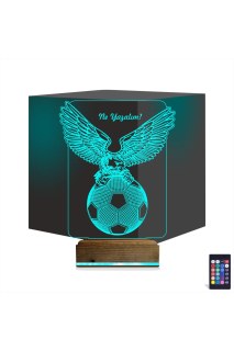 Kartal futbol topu tasarımlı kişiye özel 3D LED masa lambası, ahşap kaideli ve 16 renk seçenekli gece lambası