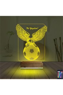 Kartal futbol topu tasarımlı kişiye özel 3D LED masa lambası, ahşap kaideli ve 16 renk seçenekli gece lambası