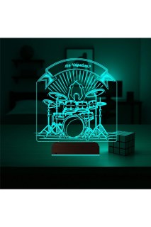 Baterist temalı kişiye özel 3D LED masa ve gece lambası, lazer kazınmış isim ve anılarla, 16 renkli LED ışık seçenekli
