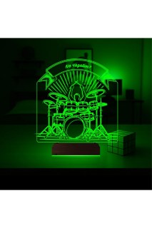 Baterist temalı kişiye özel 3D LED masa ve gece lambası, lazer kazınmış isim ve anılarla, 16 renkli LED ışık seçenekli