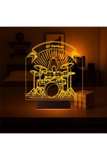 Baterist temalı kişiye özel 3D LED masa ve gece lambası, lazer kazınmış isim ve anılarla, 16 renkli LED ışık seçenekli