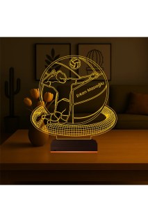 Kişiye özel lazer kazımalı voleybol topu temalı 3D LED masa gece lambası, erkek voleybolcular için şık hediye
