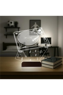 Dj Mixer temalı kişiye özel 3D LED illüzyon masa gece lambası, ahşap kaideli ve 16 renk seçeneğiyle