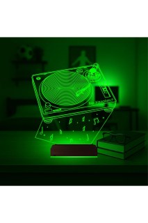 Dj Mixer temalı kişiye özel 3D LED masa gece lambası, lazer kazımalı pleksiglas ve ahşap kaideli dekoratif aydınlatma