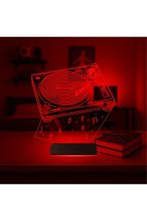 Dj Mixer temalı kişiye özel 3D LED illüzyon masa gece lambası, ahşap kaideli ve 16 renk seçenekli